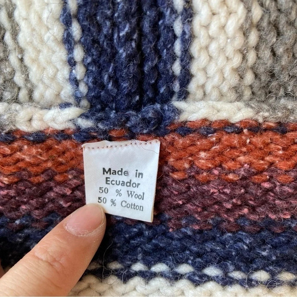 Wool Blend Chunky Knit Striped Boho Hoodie Sweater Jacket - Picture 10 of 12